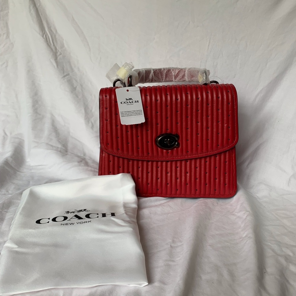 NWT Coach Leather Parker with Quilting and Rivets in the Color Red Berry